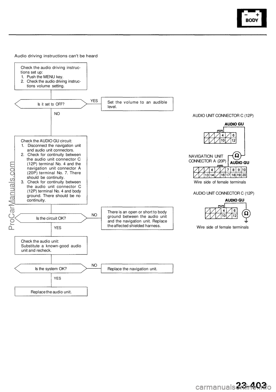 ACURA RL KA9 1996  Service Repair Manual Audio drivin g instruction s can' t b e hear d
Chec k th e audi o drivin g instruc -
tion s se t up :
1 . Pus h th e MEN U key .
2 . Chec k th e audi o drivin g instruc -
tion s volum e setting .
