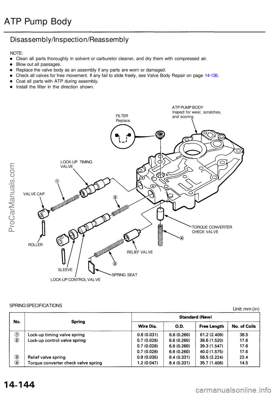 ACURA RL KA9 1996  Service Repair Manual ATP Pum p Bod y
Disassembly/Inspection/Reassembl y
NOTE:
Clean al l part s thoroughl y i n  solven t o r carbureto r cleaner , an d dr y the m wit h compresse d air .
Blo w ou t al l passages .
Replac