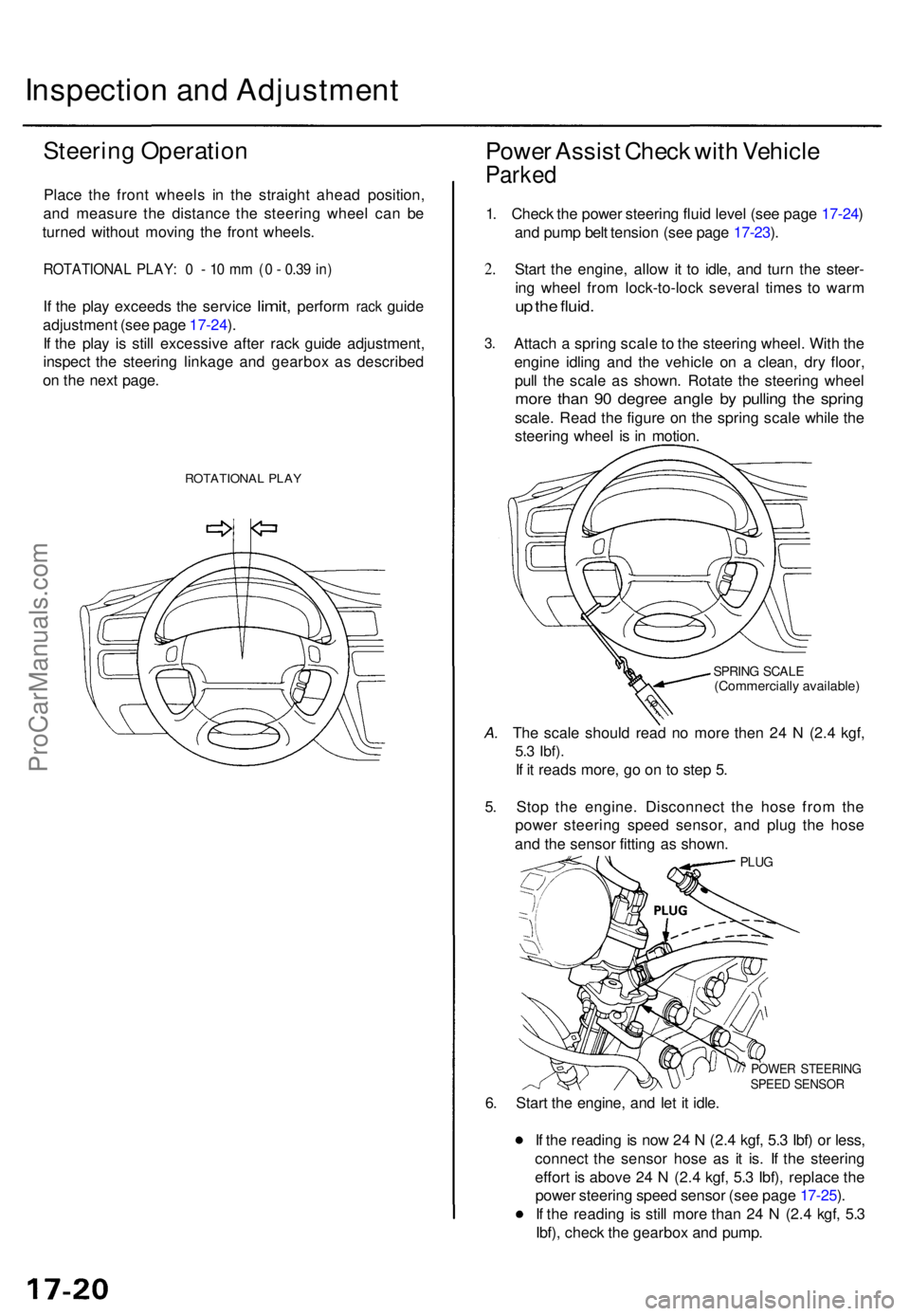 ACURA TL 1995  Service Repair Manual Inspection an d Adjustmen t
Steering Operatio n
Place th e fron t wheel s i n th e straigh t ahea d position ,
an d measur e th e distanc e th e steerin g whee l ca n b e
turne d withou t movin g th e