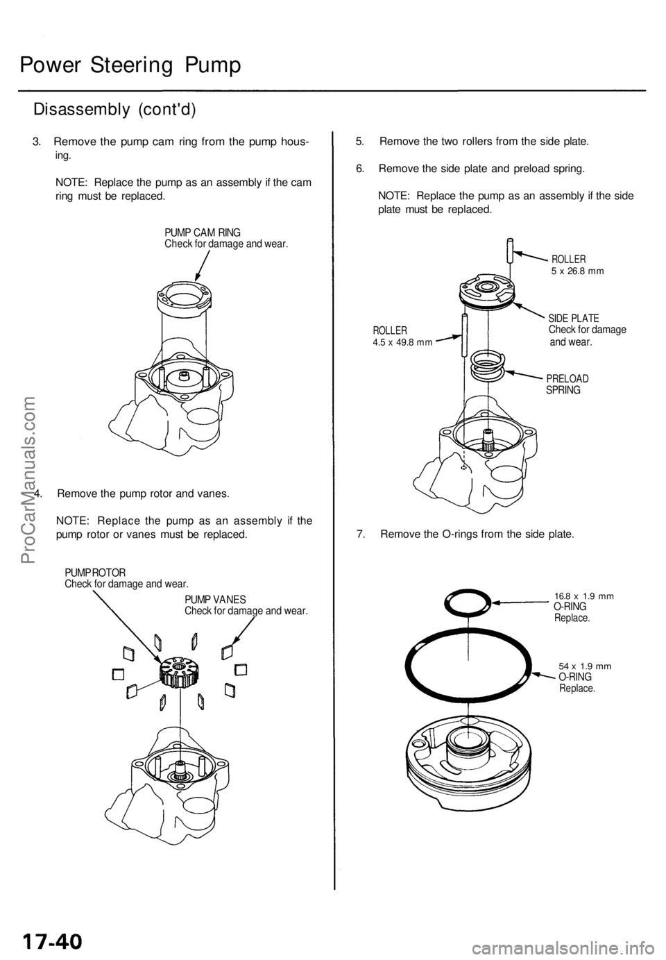 ACURA TL 1995  Service Repair Manual Power Steerin g Pum p
Disassembl y (cont'd )
3. Remov e th e pum p ca m rin g fro m th e pum p hous -
ing.
NOTE : Replac e th e pum p a s a n assembl y if th e ca m
rin g mus t b e replaced .
PUMP