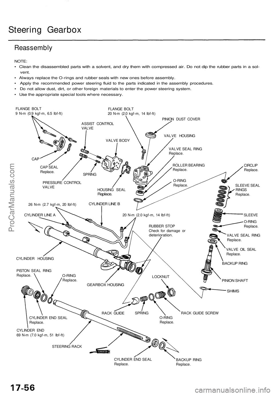 ACURA TL 1995  Service Repair Manual Steering Gearbo x
Reassembl y
NOTE:
• Clea n th e disassemble d part s wit h a  solvent , an d dr y the m wit h compresse d air . D o no t di p th e rubbe r part s in  a  sol -
vent .
•  Alway s r