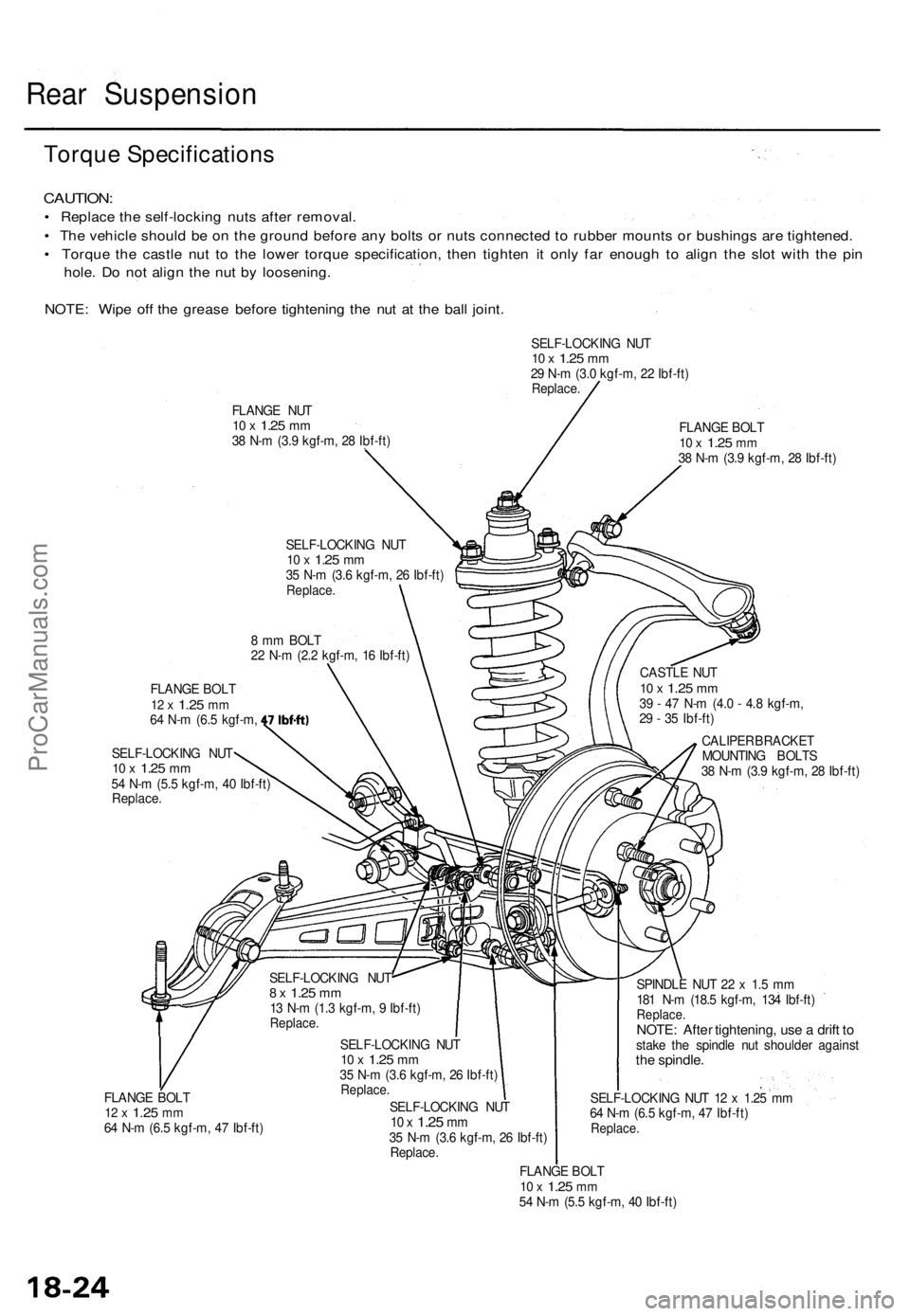 ACURA TL 1995 Service Repair Manual Rear Suspensio n
Torque Specification s
CAUTION:
• Replac e th e self-lockin g nut s afte r removal .
• Th e vehicl e shoul d b e o n th e groun d befor e an y bolt s o r nut s connecte d to rub ACURA TL 1995 Service Repair Manual Rear Suspensio n
Torque Specification s
CAUTION:
• Replac e th e self-lockin g nut s afte r removal .
• Th e vehicl e shoul d b e o n th e groun d befor e an y bolt s o r nut s connecte d to rub