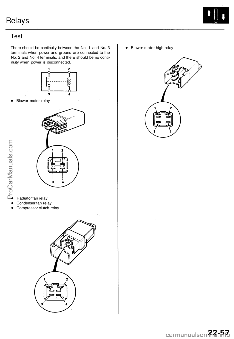 ACURA TL 1995  Service Repair Manual Relays
Test
Ther e shoul d b e continuit y betwee n th e No . 1  an d No . 3
terminal s whe n powe r an d groun d ar e connecte d t o th e
No . 2  an d No . 4  terminals , an d ther e shoul d b e n o 