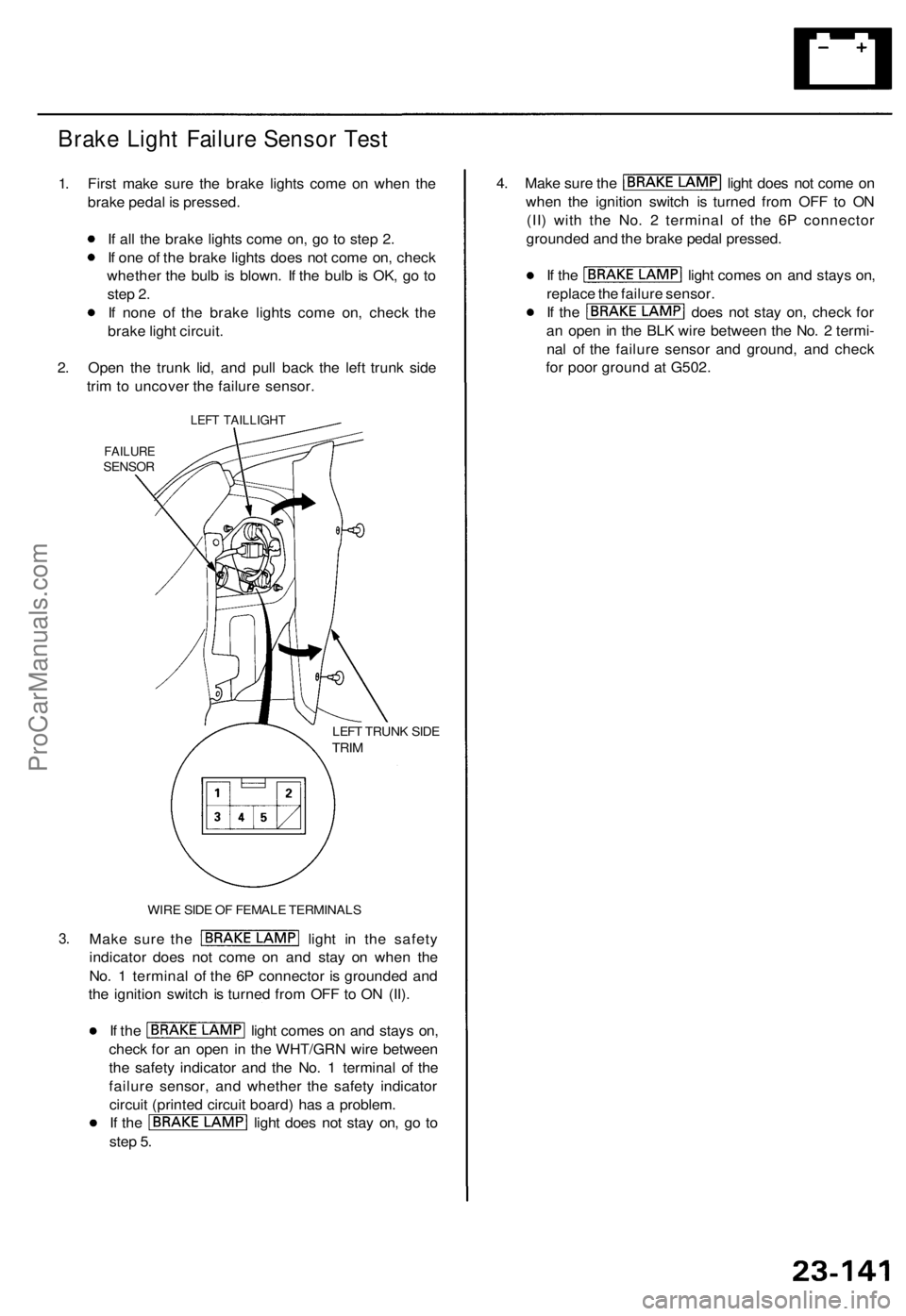 ACURA TL 1995  Service Repair Manual Brake Ligh t Failur e Senso r Tes t
1. Firs t mak e sur e th e brak e light s com e o n whe n th e
brak e peda l i s  pressed .
I f  al l th e brak e light s com e on , g o t o ste p 2 .
I f  on e o f