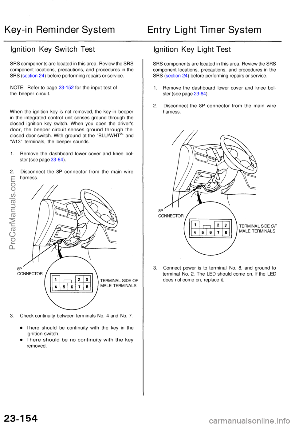 ACURA TL 1995  Service Repair Manual Key-in Reminde r Syste m
Entry Ligh t Time r Syste m
Ignition Ke y Switc h Tes t
SRS component s ar e locate d in  thi s area . Revie w th e SR S
componen t locations , precautions , an d procedure s 
