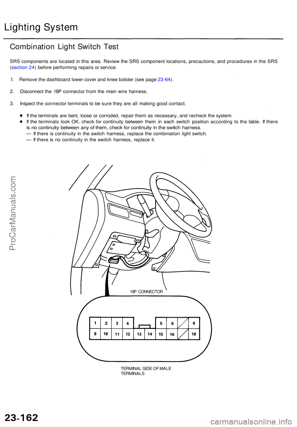 ACURA TL 1995 Service Repair Manual Lighting Syste m
Combinatio n Ligh t Switc h Tes t
SRS component s ar e locate d in thi s area . Revie w th e SR S componen t locations , precautions , an d procedure s i n th e SR S
( sectio n 24 ) ACURA TL 1995 Service Repair Manual Lighting Syste m
Combinatio n Ligh t Switc h Tes t
SRS component s ar e locate d in thi s area . Revie w th e SR S componen t locations , precautions , an d procedure s i n th e SR S
( sectio n 24 )