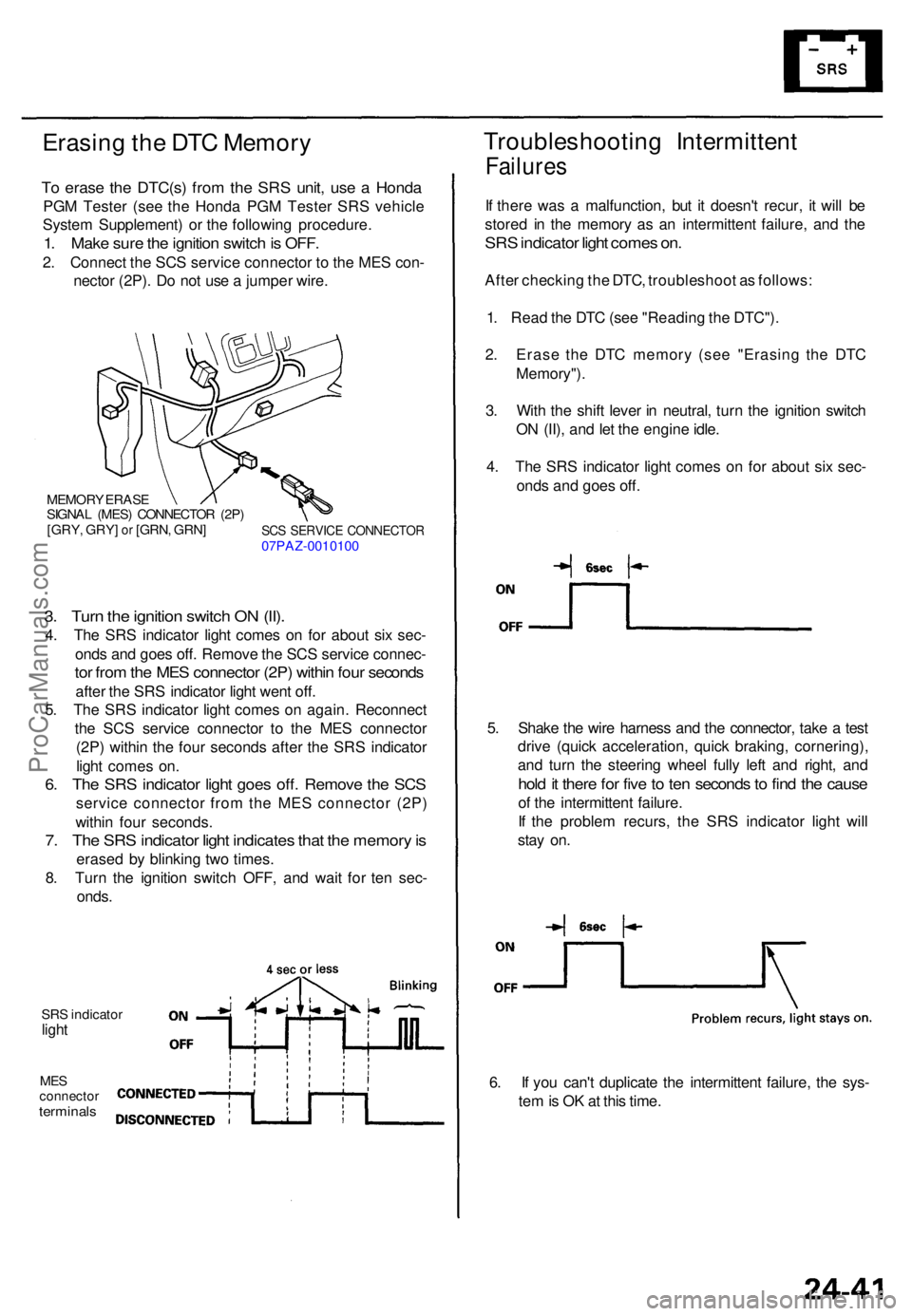 ACURA TL 1995  Service Repair Manual Erasing th e DT C Memor y
To eras e th e DTC(s ) fro m th e SR S unit , us e a  Hond a
PGM Teste r (se e th e Hond a PG M Teste r SR S vehicl e
Syste m Supplement ) o r th e followin g procedure .
1. 