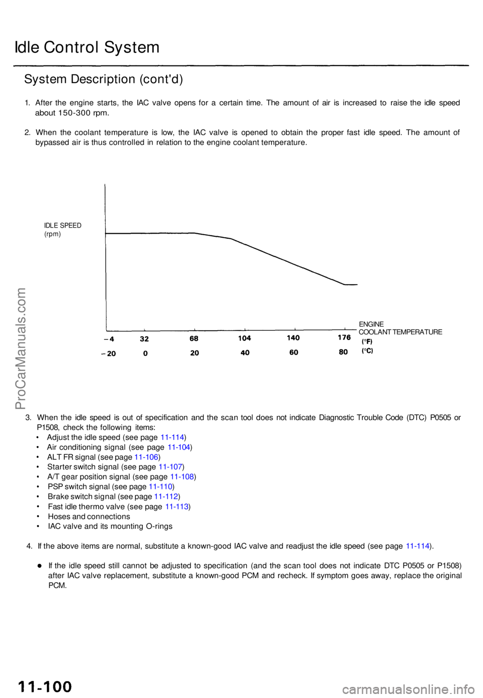 ACURA TL 1995 Service Repair Manual Idle Contro l Syste m
System Descriptio n (cont'd )
1. Afte r th e engine starts, th e IA C valv e open s fo r a certai n time . Th e amoun t o f ai r i s increase d t o rais e th e idl e spee d ACURA TL 1995 Service Repair Manual Idle Contro l Syste m
System Descriptio n (cont'd )
1. Afte r th e engine starts, th e IA C valv e open s fo r a certai n time . Th e amoun t o f ai r i s increase d t o rais e th e idl e spee d