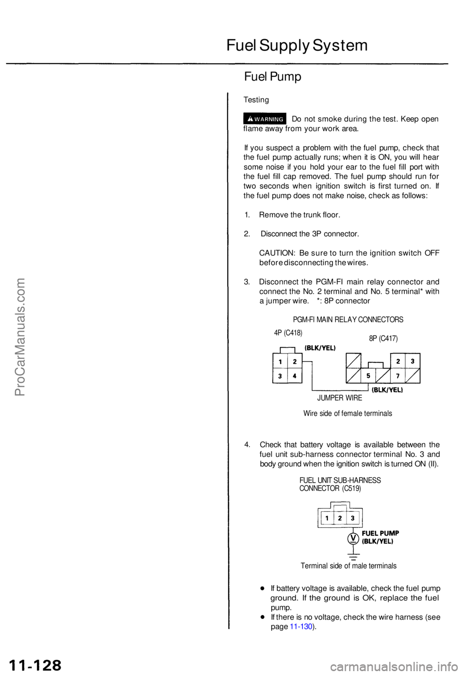 ACURA TL 1995 Service Repair Manual Fuel Suppl y Syste m
Fuel Pum p
Testin g
Do no t smok e durin g th e test . Kee p ope n
flam e awa y fro m you r wor k area .
I f yo u suspec t a proble m wit h th e fue l pump , chec k tha t
th e f ACURA TL 1995 Service Repair Manual Fuel Suppl y Syste m
Fuel Pum p
Testin g
Do no t smok e durin g th e test . Kee p ope n
flam e awa y fro m you r wor k area .
I f yo u suspec t a proble m wit h th e fue l pump , chec k tha t
th e f