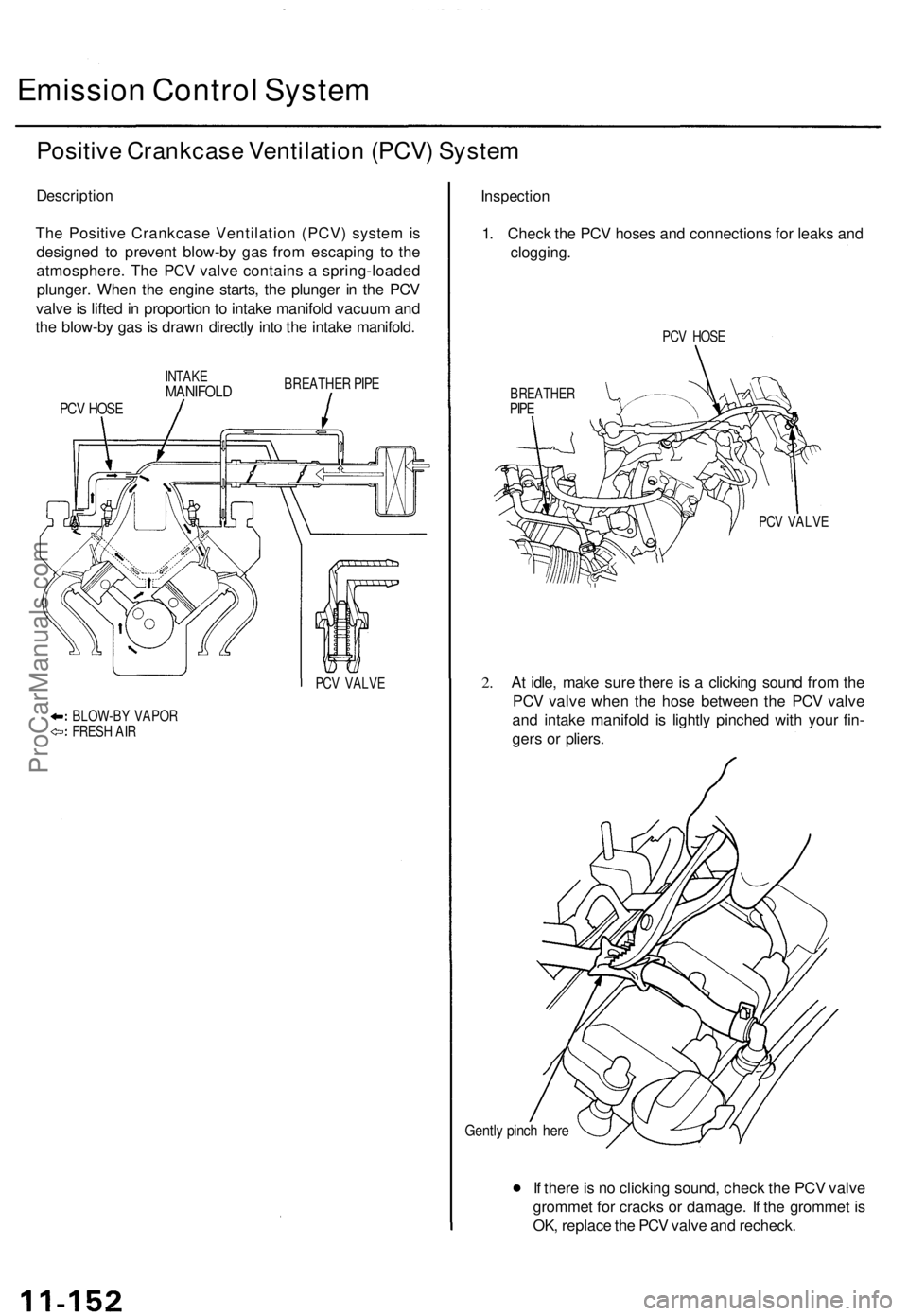 ACURA TL 1995  Service Repair Manual 
Emission Control System

Positive Crankcase Ventilation (PCV) System

Description

The Positive Crankcase Ventilation (PCV) system is

designed to prevent blow-by gas from escaping to the

atmosphere