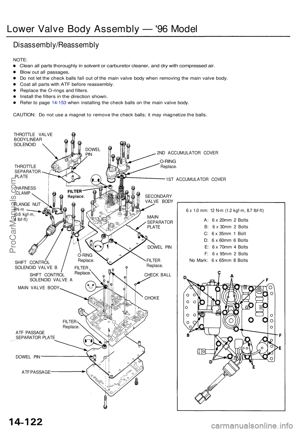 ACURA TL 1995  Service Repair Manual NOTE:
Clean al l part s thoroughl y in  solven t o r carbureto r cleaner , an d dr y wit h compresse d air .
Blo w ou t al l passages .
Do no t le t th e chec k ball s fal l ou t o f th e mai n valv e