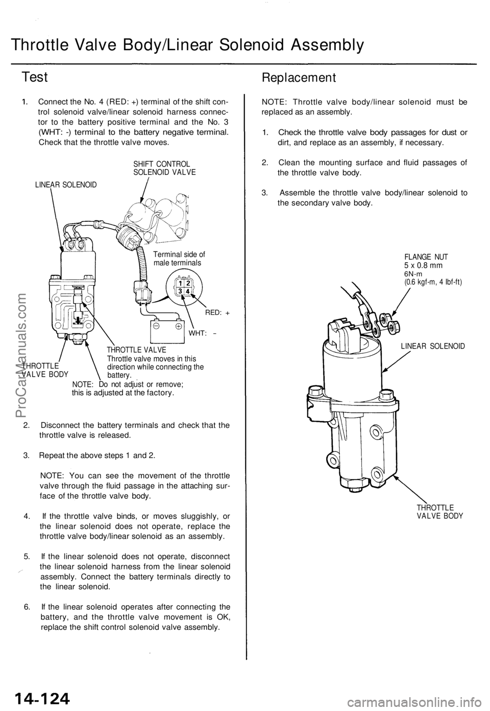 ACURA TL 1995 Service Repair Manual Throttle Valv e Body/Linea r Solenoi d Assembl y
Test
Connec t th e No . 4 (RED : + ) termina l o f th e shif t con -
tro l solenoi d valve/linea r solenoi d harnes s connec -
to r t o th e batter y ACURA TL 1995 Service Repair Manual Throttle Valv e Body/Linea r Solenoi d Assembl y
Test
Connec t th e No . 4 (RED : + ) termina l o f th e shif t con -
tro l solenoi d valve/linea r solenoi d harnes s connec -
to r t o th e batter y