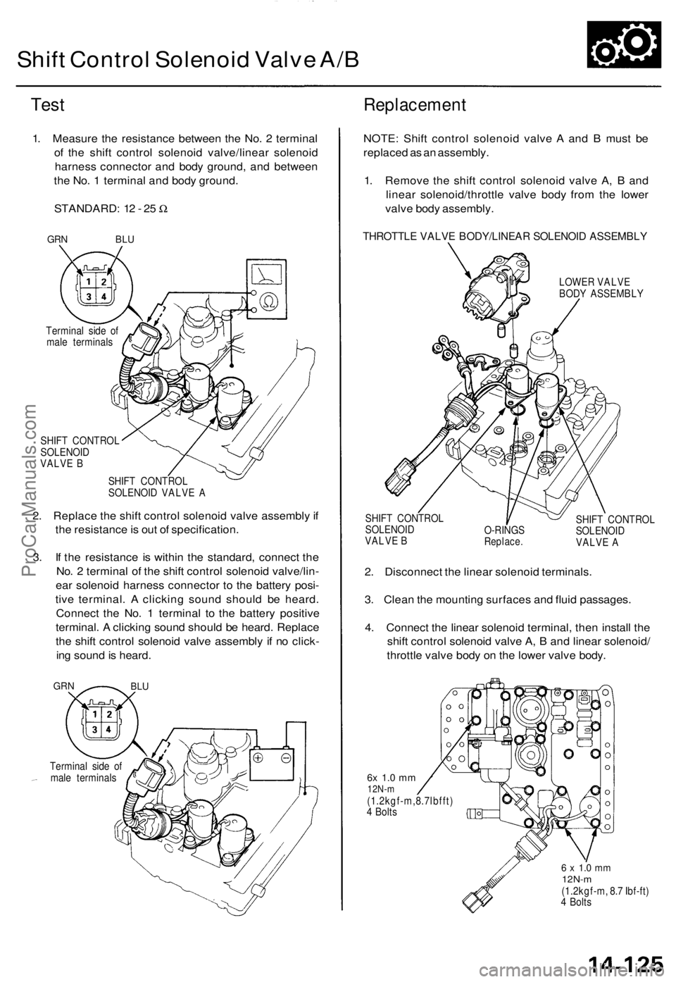 ACURA TL 1995 Service Repair Manual Shift Contro l Solenoi d Valv e A/ B
Tes t
1. Measur e th e resistanc e betwee n th e No . 2 termina l
o f th e shif t contro l solenoi d valve/linea r solenoi d
harnes s connecto r an d bod y ground ACURA TL 1995 Service Repair Manual Shift Contro l Solenoi d Valv e A/ B
Tes t
1. Measur e th e resistanc e betwee n th e No . 2 termina l
o f th e shif t contro l solenoi d valve/linea r solenoi d
harnes s connecto r an d bod y ground