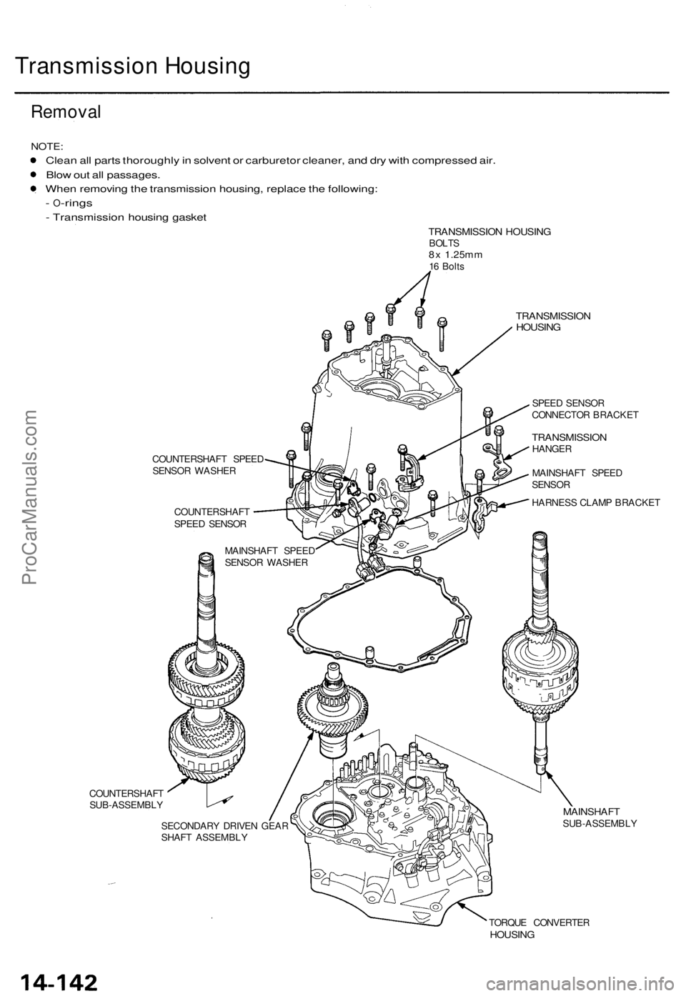 ACURA TL 1995  Service Repair Manual Transmission Housin g
Remova l
TRANSMISSIO NHOUSING
COUNTERSHAF T SPEE D
SENSO R WASHE R
COUNTERSHAF T
SPEE D SENSO R
COUNTERSHAF T
SUB-ASSEMBL Y
SECONDAR Y DRIVE N GEA R
SHAF T ASSEMBL Y
MAINSHAFTSUB