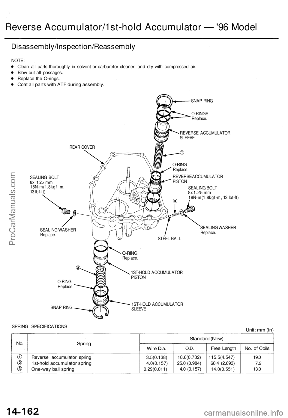ACURA TL 1995 Service Repair Manual Disassembly/Inspection/Reassembly
NOTE:
Clea n al l part s thoroughl y i n solven t o r carbureto r cleaner , an d dr y wit h compresse d air .
Blo w ou t al l passages .
Replac e th e O-rings .
Coat ACURA TL 1995 Service Repair Manual Disassembly/Inspection/Reassembly
NOTE:
Clea n al l part s thoroughl y i n solven t o r carbureto r cleaner , an d dr y wit h compresse d air .
Blo w ou t al l passages .
Replac e th e O-rings .
Coat