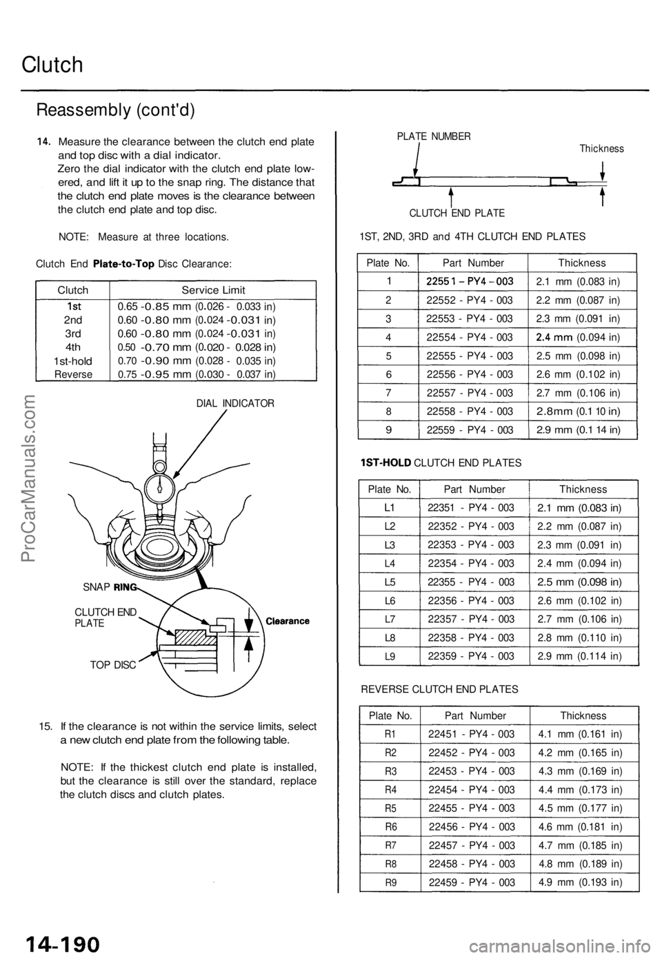 ACURA TL 1995 Service Repair Manual Clutch
Reassembl y (cont'd )
14. Measur e th e clearanc e betwee n th e clutc h en d plat e
and to p dis c wit h a dia l indicator .
Zero th e dia l indicato r wit h th e clutc h en d plat e low ACURA TL 1995 Service Repair Manual Clutch
Reassembl y (cont'd )
14. Measur e th e clearanc e betwee n th e clutc h en d plat e
and to p dis c wit h a dia l indicator .
Zero th e dia l indicato r wit h th e clutc h en d plat e low