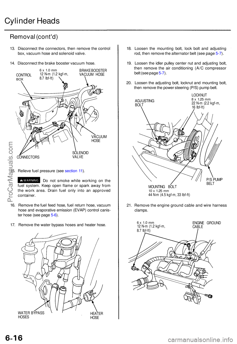ACURA TL 1995 Service Repair Manual Cylinder Head s
Remova l (cont'd )
13. Disconnec t th e connectors , the n remov e th e contro l
box , vacuu m hos e an d solenoi d valve .
14 . Disconnec t th e brak e booste r vacuu m hose .
CON ACURA TL 1995 Service Repair Manual Cylinder Head s
Remova l (cont'd )
13. Disconnec t th e connectors , the n remov e th e contro l
box , vacuu m hos e an d solenoi d valve .
14 . Disconnec t th e brak e booste r vacuu m hose .
CON