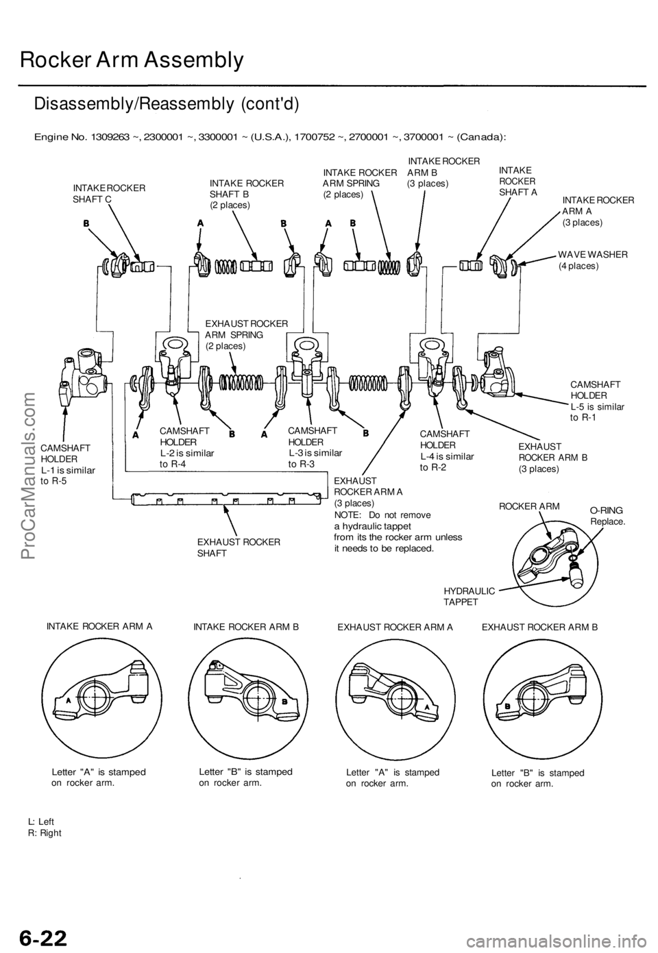 ACURA TL 1995 Service Repair Manual
Rocker Arm Assembly
Disassembly/Reassembly (cont'd)
Engine No. 1309263 ~, 2300001 ~, 3300001 ~ (U.S.A.), 1700752 ~, 2700001 ~, 3700001 ~ (Canada):
INTAKE ROCKER
INTAKE ROCKER
SHAFT C
CAMSHA ACURA TL 1995 Service Repair Manual
Rocker Arm Assembly
Disassembly/Reassembly (cont'd)
Engine No. 1309263 ~, 2300001 ~, 3300001 ~ (U.S.A.), 1700752 ~, 2700001 ~, 3700001 ~ (Canada):
INTAKE ROCKER
INTAKE ROCKER
SHAFT C
CAMSHA