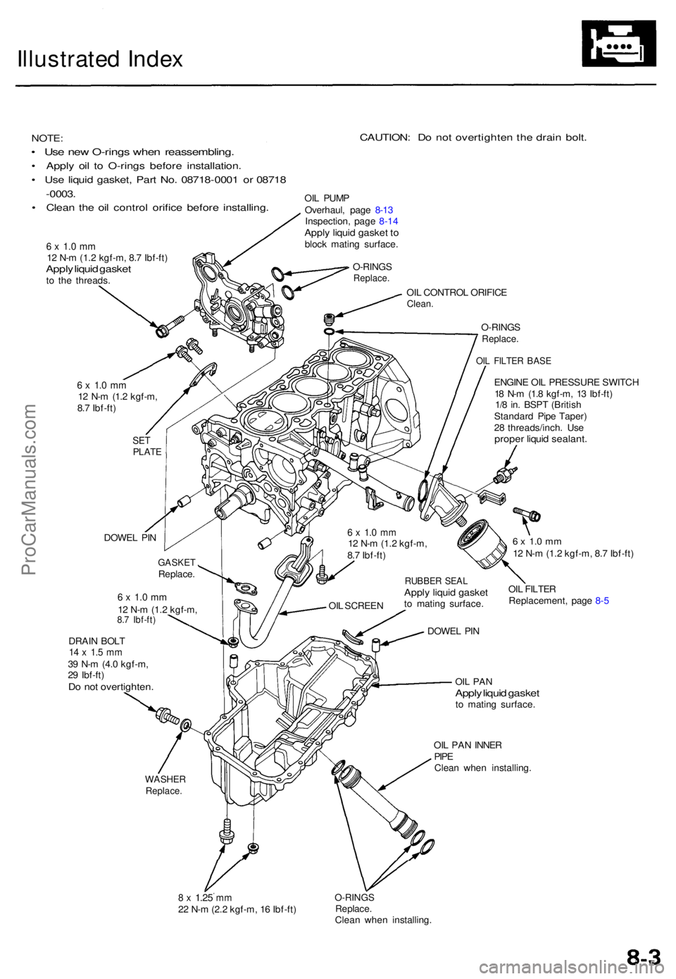 ACURA TL 1995 Service Repair Manual Illustrated Inde x
NOTE :
• Us e ne w O-ring s whe n reassembling .
• Appl y oi l t o O-ring s befor e installation .
• Us e liqui d gasket , Par t No . 0871 8-000 1 o r 0871 8
- 0003 .
• Cl ACURA TL 1995 Service Repair Manual Illustrated Inde x
NOTE :
• Us e ne w O-ring s whe n reassembling .
• Appl y oi l t o O-ring s befor e installation .
• Us e liqui d gasket , Par t No . 0871 8-000 1 o r 0871 8
- 0003 .
• Cl