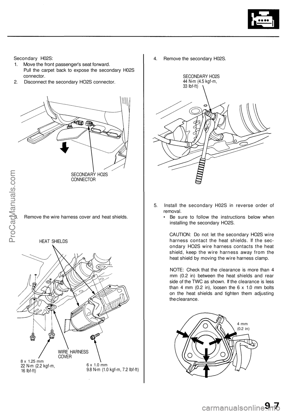 ACURA TL 1995 Service Repair Manual Secondary H02S :
1. Mov e th e fron t passenger' s sea t forward .
Pull th e carpe t bac k t o expos e th e secondar y H02 S
connector .
2 . Disconnec t th e secondar y HO2 S connector .
SECONDAR ACURA TL 1995 Service Repair Manual Secondary H02S :
1. Mov e th e fron t passenger' s sea t forward .
Pull th e carpe t bac k t o expos e th e secondar y H02 S
connector .
2 . Disconnec t th e secondar y HO2 S connector .
SECONDAR