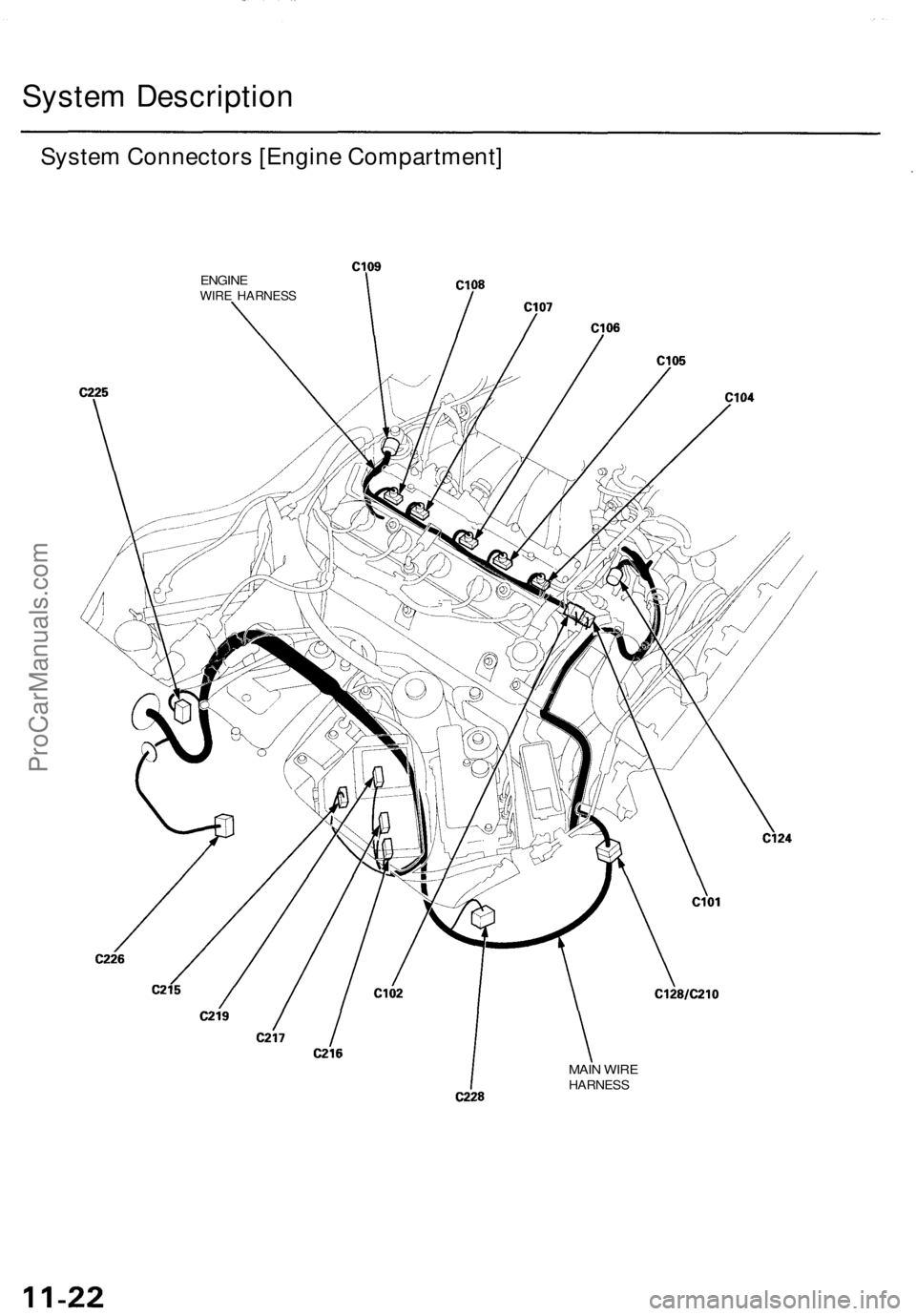 ACURA TL 1995  Service Repair Manual System Descriptio n
System Connector s [Engin e Compartment ]
ENGINEWIRE HARNES S
MAIN WIR EHARNES S
ProCarManuals.com 
