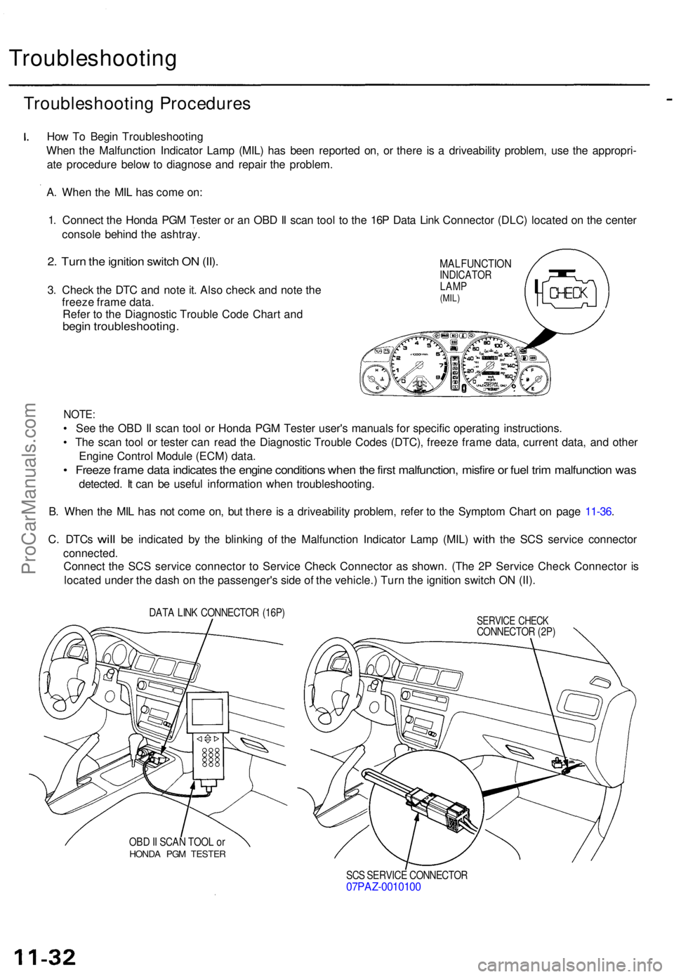 ACURA TL 1995 Service Repair Manual Troubleshooting
Troubleshootin g Procedure s
How T o Begi n Troubleshootin g
Whe n th e Malfunctio n Indicato r Lam p (MIL ) ha s bee n reporte d on , o r ther e i s a driveabilit y problem , us e th ACURA TL 1995 Service Repair Manual Troubleshooting
Troubleshootin g Procedure s
How T o Begi n Troubleshootin g
Whe n th e Malfunctio n Indicato r Lam p (MIL ) ha s bee n reporte d on , o r ther e i s a driveabilit y problem , us e th