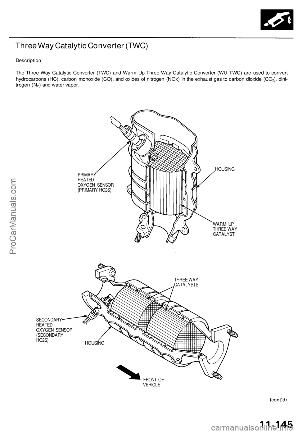 ACURA TL 1995  Service Repair Manual 
Three Way Catalytic Converter (TWC)

Description

The Three Way Catalytic Converter (TWC) and Warm Up Three Way Catalytic Converter (WU TWC) are used to convert

hydrocarbons (HC), carbon monoxide (C