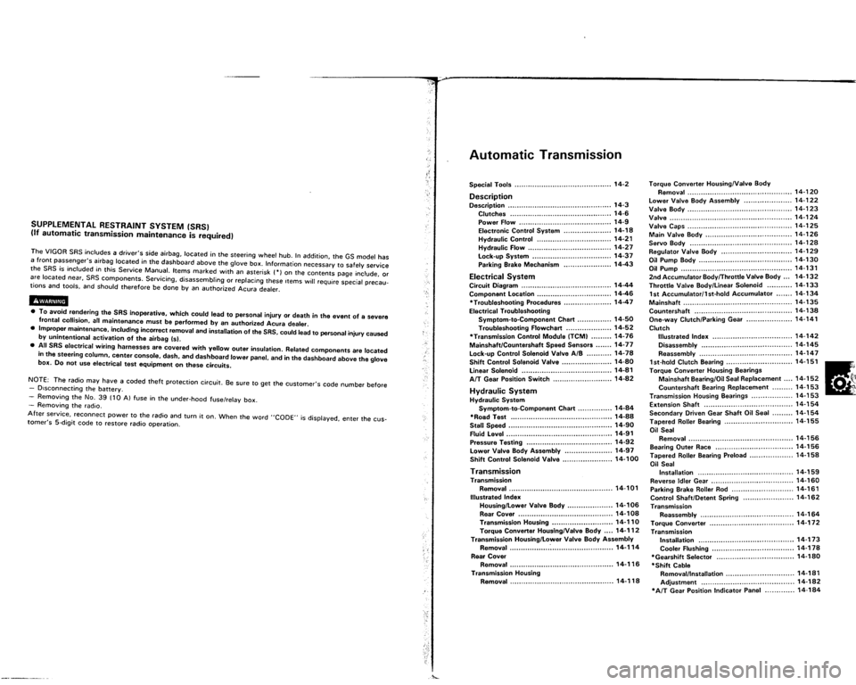 ACURA VIGOR 1993  Service Repair Manual 