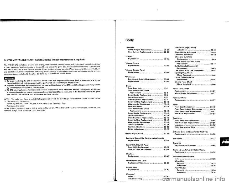 ACURA VIGOR 1993  Service Repair Manual 