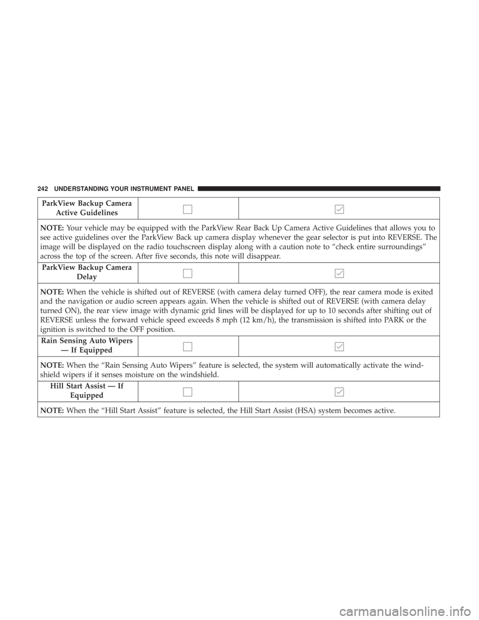 RAM CHASSIS CAB 2017 Owners Manual ParkView Backup Camera
Active Guidelines
NOTE: Your vehicle may be equipped with the ParkView Rear Back Up Camera Active Guidelines that allows you to
see active guidelines over the ParkView Back up c RAM CHASSIS CAB 2017 Owners Manual ParkView Backup Camera
Active Guidelines
NOTE: Your vehicle may be equipped with the ParkView Rear Back Up Camera Active Guidelines that allows you to
see active guidelines over the ParkView Back up c