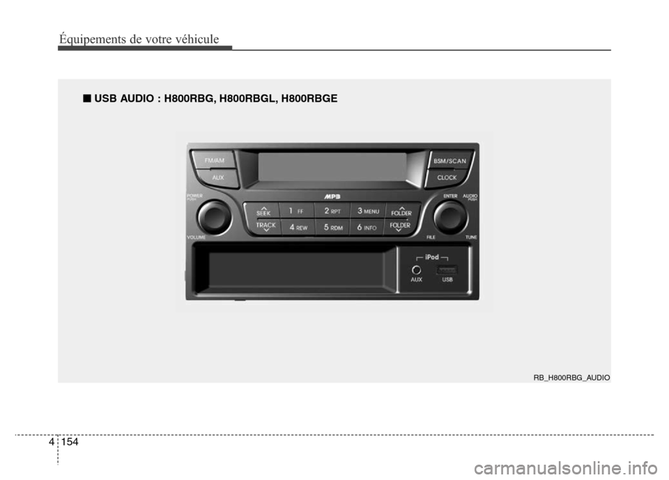 Hyundai Accent 2014  Manuel du propriétaire (in French) Équipements de votre véhicule
154 4
RB_H800RBG_AUDIO
■USB AUDIO : H800RBG, H800RBGL, H800RBGE 