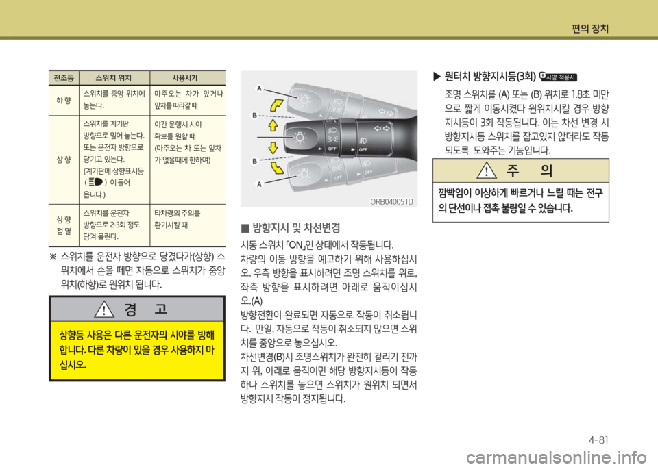 Hyundai Accent 2014  엑센트 RB - 사용 설명서 (in Korean) 편의 장치4-8소
※ 
스위치를  운전4  방향으$