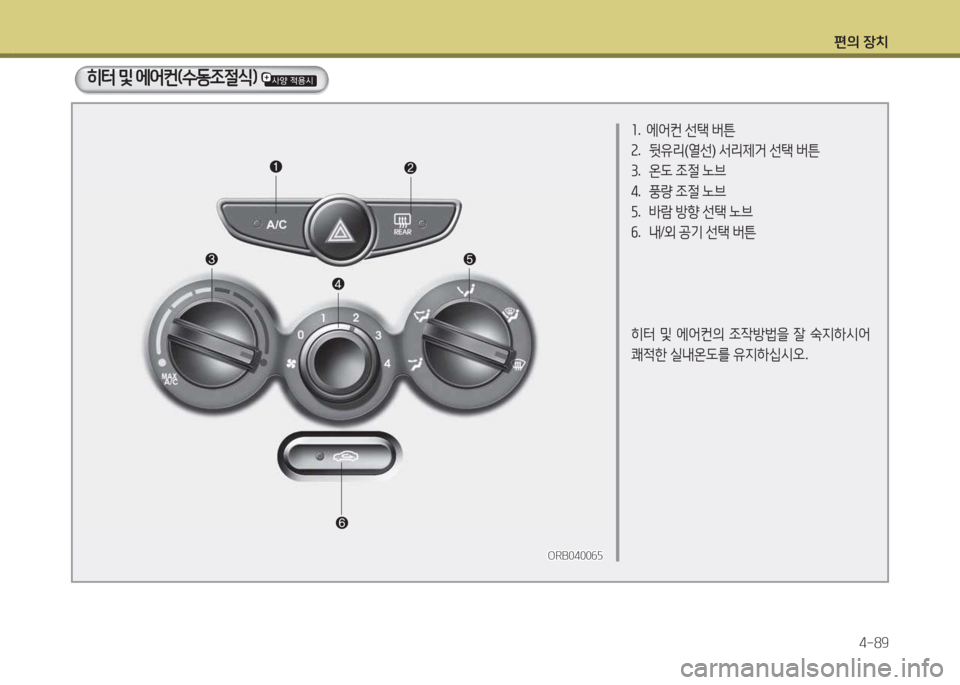 Hyundai Accent 2014  엑센트 RB - 사용 설명서 (in Korean) 편의 장치4-89
ORB0400작자ORB0400작자
좌.   에2<컨  선=e  버튼
속 .  뒷유리 (열선 ) -
