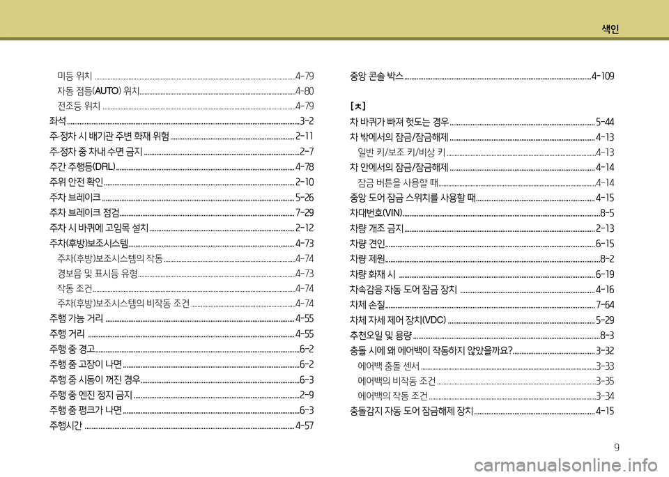 Hyundai Accent 2013  엑센트 RB - 사용 설명서 (in Korean) 색인9
미등 위치  .............................................................................................................................4-794동 4