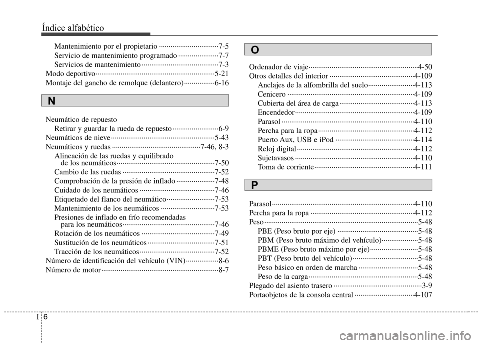 Hyundai Accent 2012  Manual del propietario (in Spanish) Índice alfabético
6
I
Mantenimiento por el propietario ·······························7-5 
Servicio de mantenimiento programado ···················