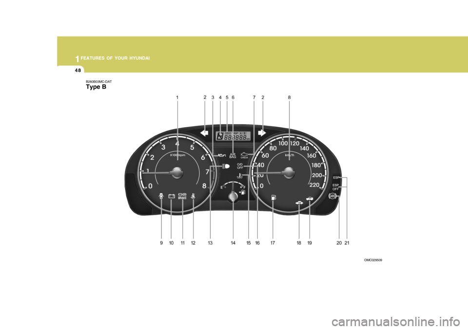 Hyundai Accent 2011  Owners Manual - RHD (UK. Australia) 1FEATURES OF YOUR HYUNDAI
48
B260B03MC-DAT Type B
OMC029509  