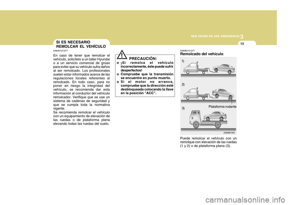 Hyundai Accent 2011 Manual del propietario (in Spanish) 3
QUÉ HACER EN UNA EMERGENCIA
13
SI ES NECESARIO
REMOLCAR EL VEHÍCULOD080A01O-GYTEn caso de tener que remolcar el
vehículo, solicítelo a un taller Hyundai
o a un servicio comercial de grúas
para Hyundai Accent 2011 Manual del propietario (in Spanish) 3
QUÉ HACER EN UNA EMERGENCIA
13
SI ES NECESARIO
REMOLCAR EL VEHÍCULOD080A01O-GYTEn caso de tener que remolcar el
vehículo, solicítelo a un taller Hyundai
o a un servicio comercial de grúas
para