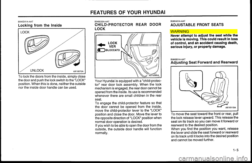 Hyundai Accent 2000  Owners Manual WAR NIN G  