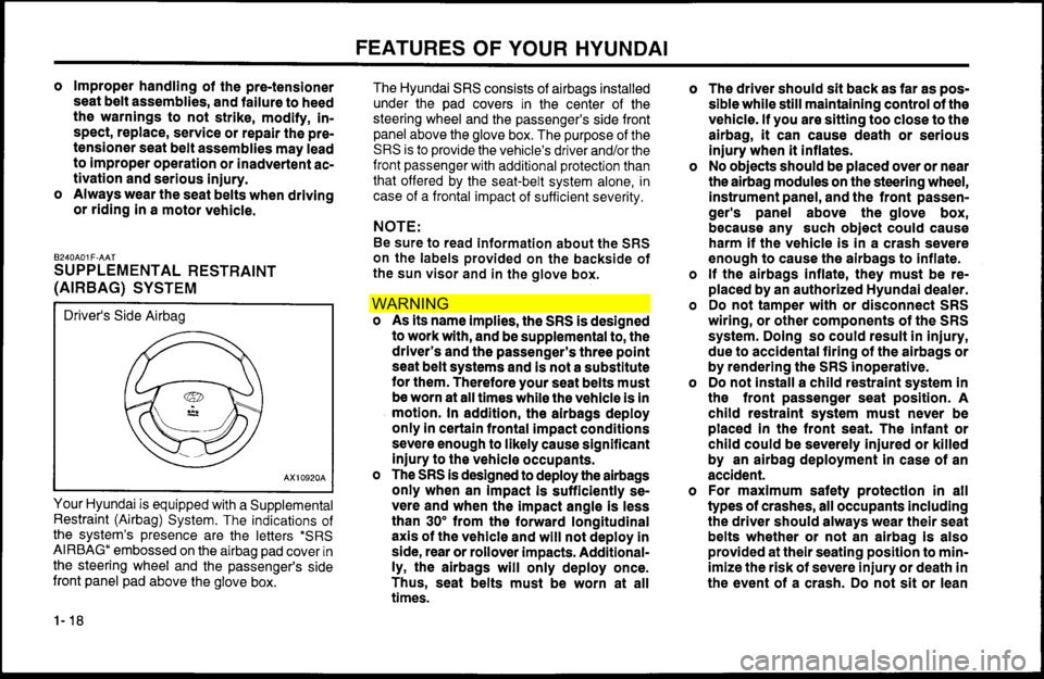 Hyundai Accent 2000  Owners Manual WAR NIN G  
