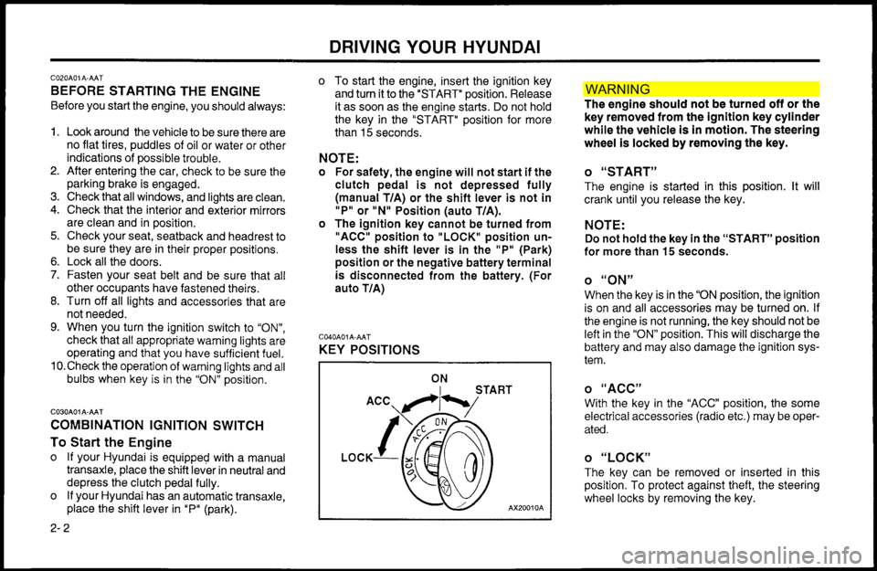 Hyundai Accent 2000  Owners Manual WAR NIN G  