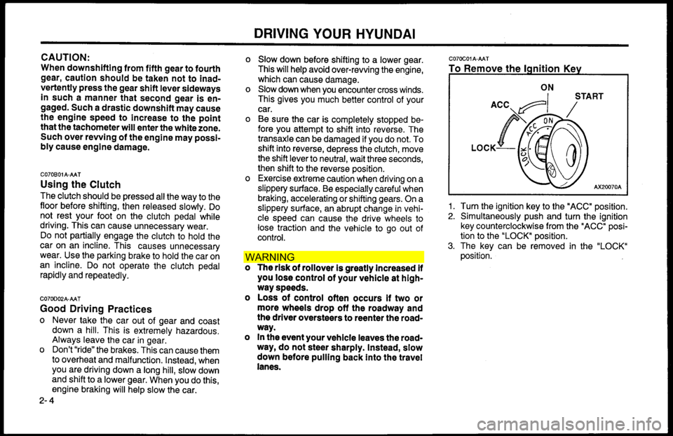 Hyundai Accent 2000  Owners Manual WAR NIN G  