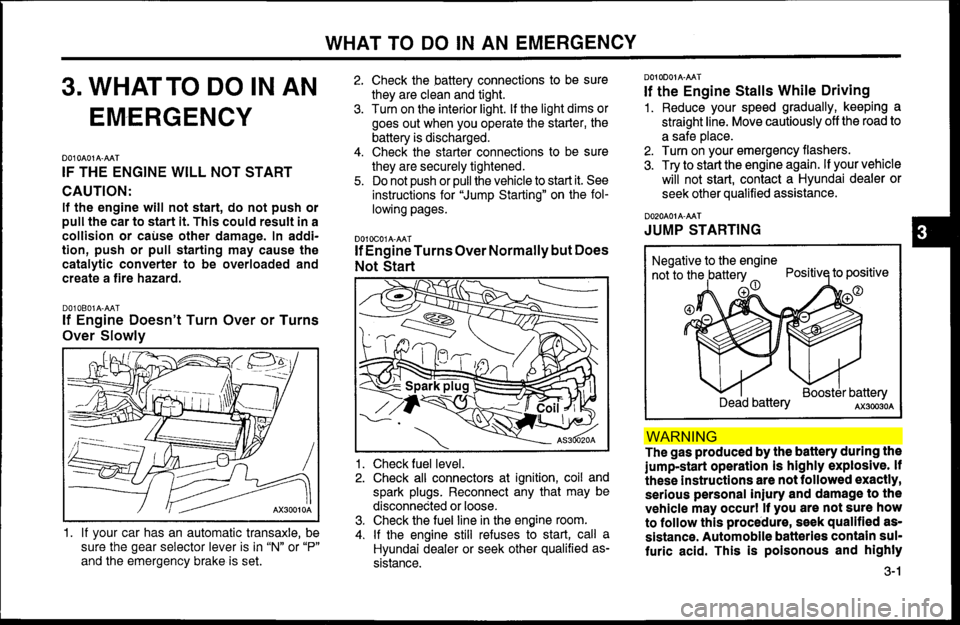 Hyundai Accent 2000  Owners Manual WAR NIN G  