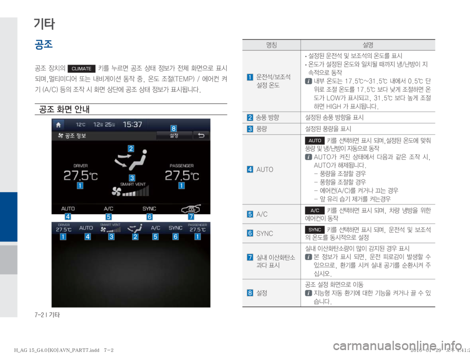 Hyundai Aslan 2016  아슬란 표준4 내비게이션 (in Korean) �����*�Ý
기타
공조
•
‘� 
b–
D�CLIMATE� 3� 