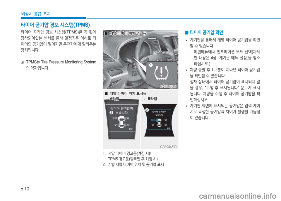Hyundai Aslan 2015  아슬란 AG - 사용 설명서 (in Korean) 6-10
비상시 응급 조치
OAG044239OAG044239
 
 0
04