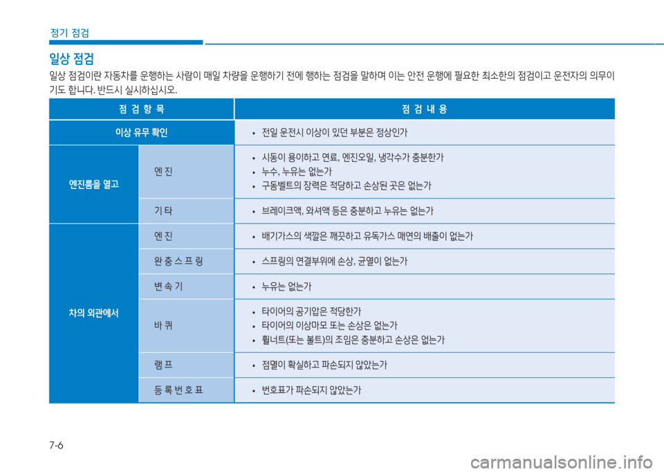 Hyundai Aslan 2015  아슬란 AG - 사용 설명서 (in Korean) 7-6
정기 점검
일상 4