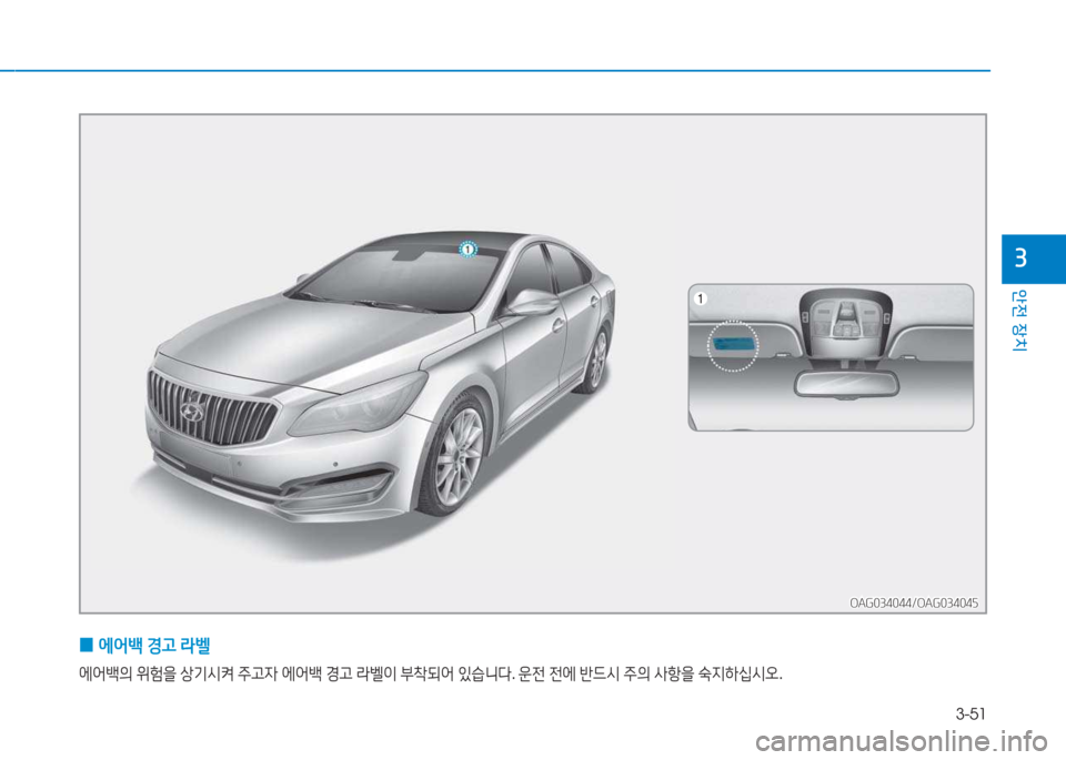 Hyundai Aslan 2015  아슬란 AG - 사용 설명서 (in Korean) 3-51
안전 장치
3
 
0 에어(