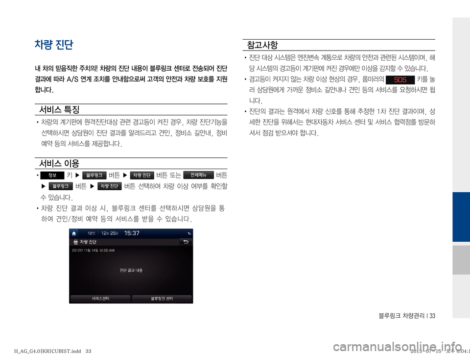 Hyundai Aslan 2015  아슬란 표준4 블루링크. UVO (in Korean) 6Bü�0Ý™;��*���
차량 진단
r�0
D�