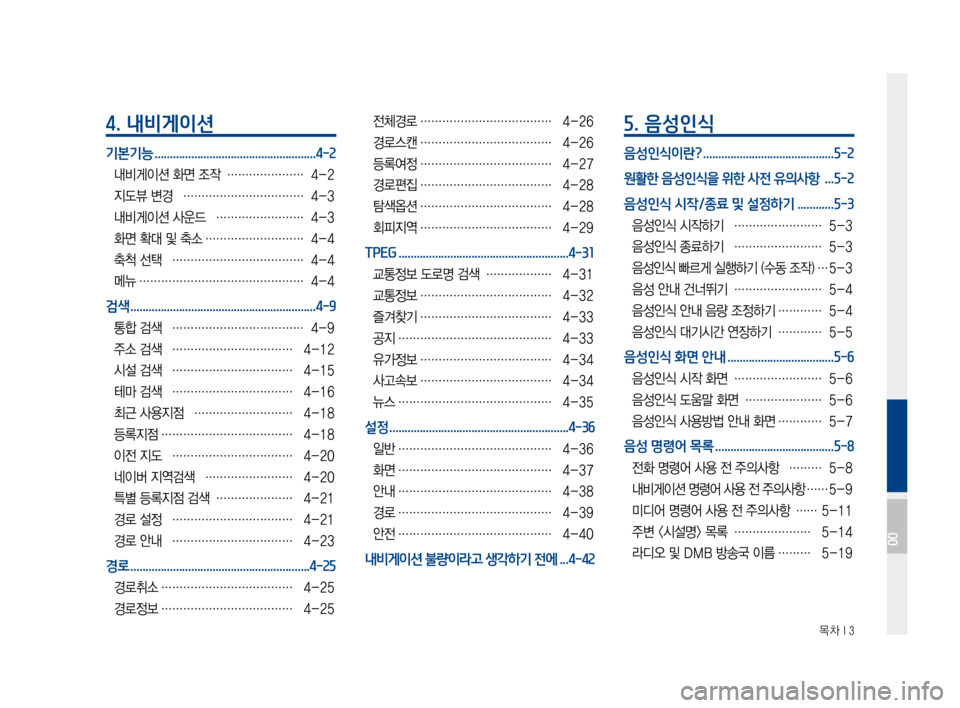 Hyundai Avante 2016 아반테AD 표준4 내비게이션 (in Korean) 목차 I 3
4. 내비게이션
기본기능 .....................................................4-2
내비게이션 화면 조작 …………………4-2
지도뷰 변경 …………………… Hyundai Avante 2016 아반테AD 표준4 내비게이션 (in Korean) 목차 I 3
4. 내비게이션
기본기능 .....................................................4-2
내비게이션 화면 조작 …………………4-2
지도뷰 변경 ……………………