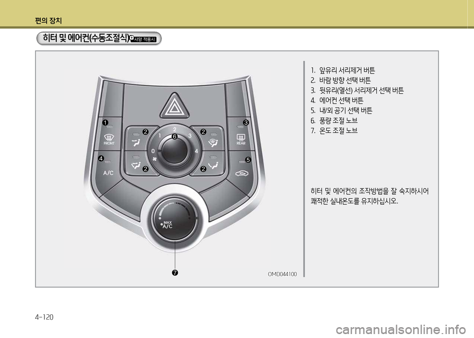 Hyundai Avante 2014  아반떼 MD - 사용 설명서 (in Korean) 편의 장치 4-소속0
좌.  앞유리  -