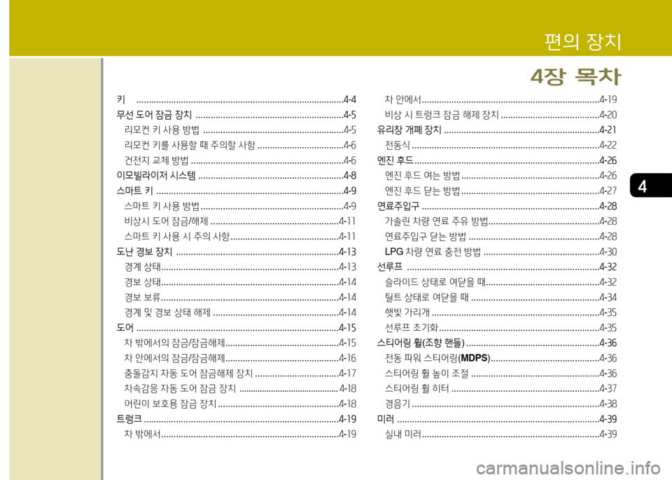 Hyundai Avante 2013  아반떼 MD - 사용 설명서 (in Korean) 4
키  .................................................................................... 4-4
무선   L2<  4(